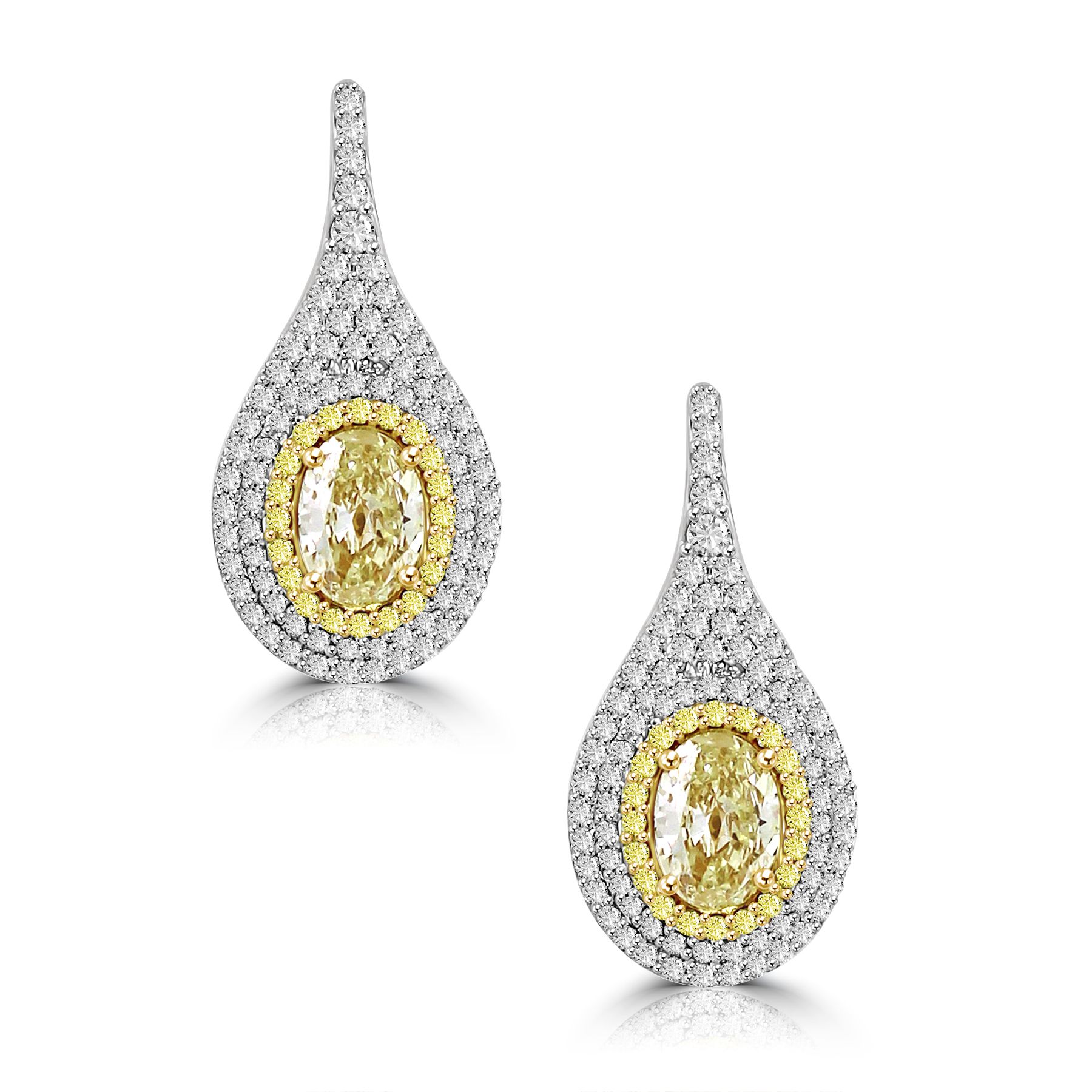 Natural Fancy Color Diamond Earrings with Oval Yellow Diamond in the Center Image